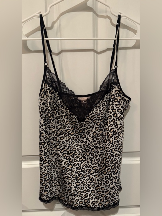 Victoria's Secret Other - Victoria's Secret Leopard Satin Cami with Black Lace Trim